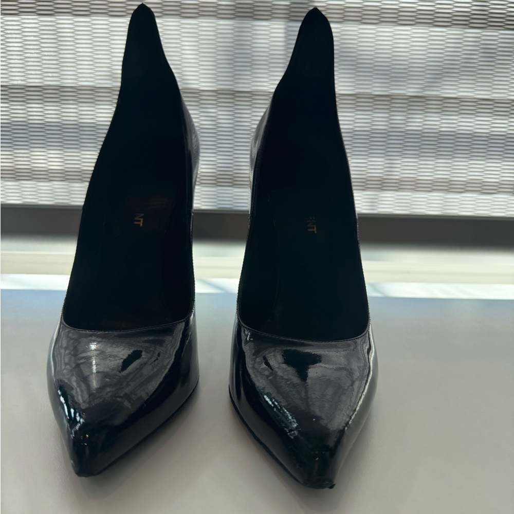 Saint Laurent Black Patent Leather Pointed Toe Stiletto Pumps - Picture 2 of 4